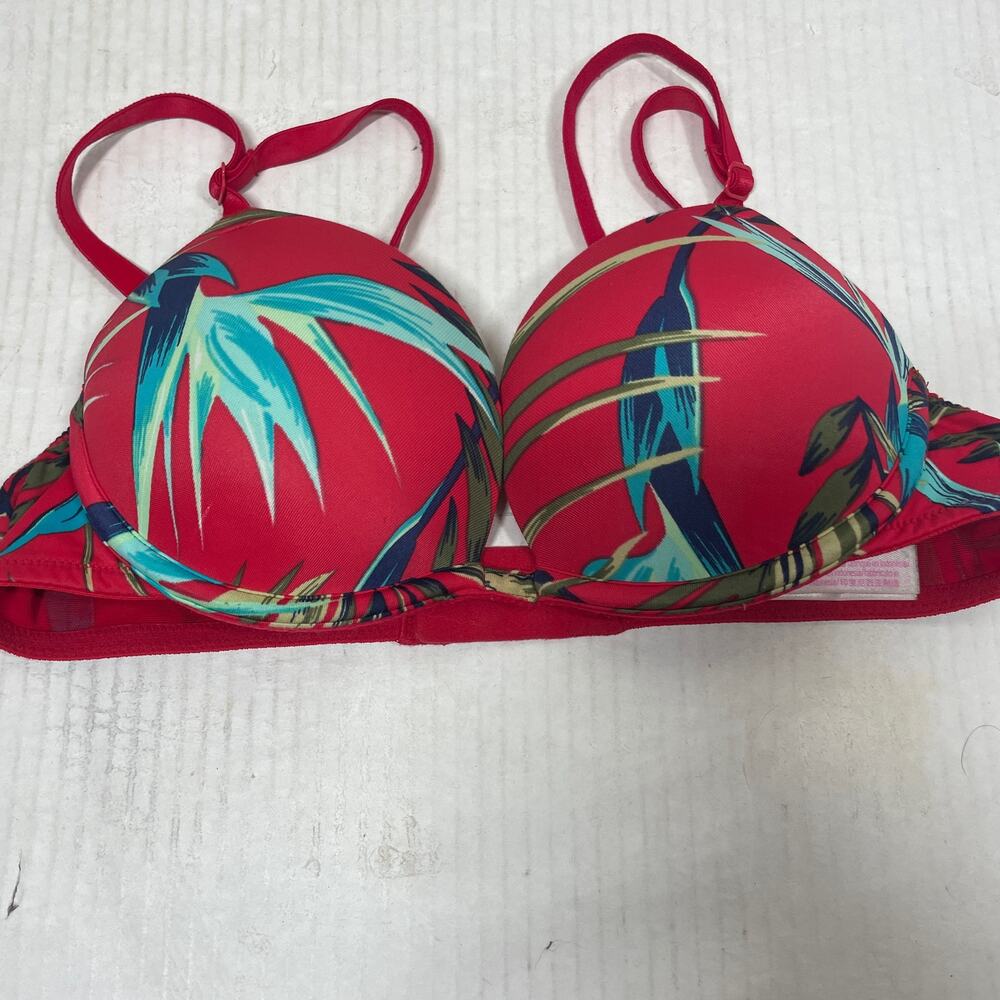 Pink Victoria's Secret Maroon Adjustable Tropical Beach‎ Swim Bikini Top Sz 32A